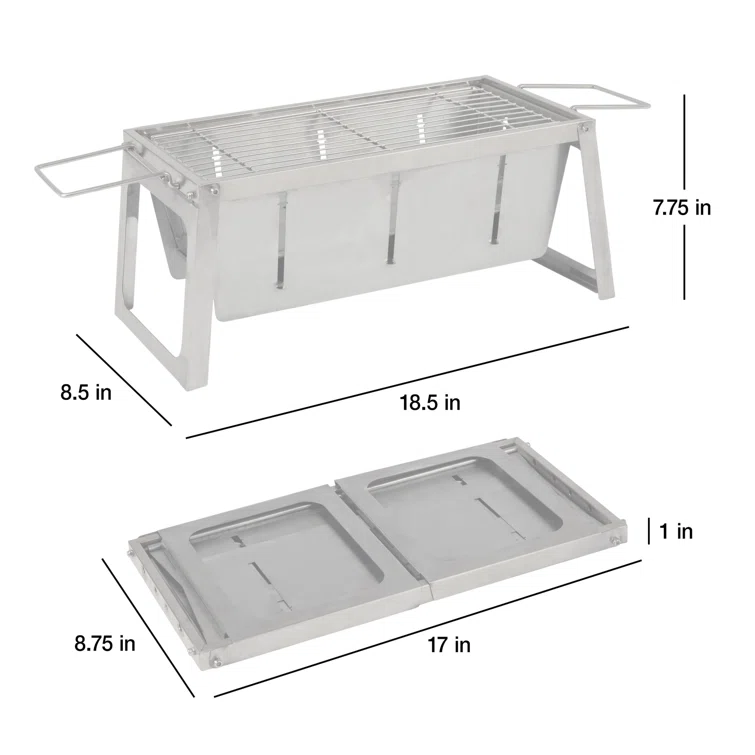 Fire Sense Foldaway Charcoal Grill, Stainless Steel ,Charcoal Grate & Carry Bag Included
