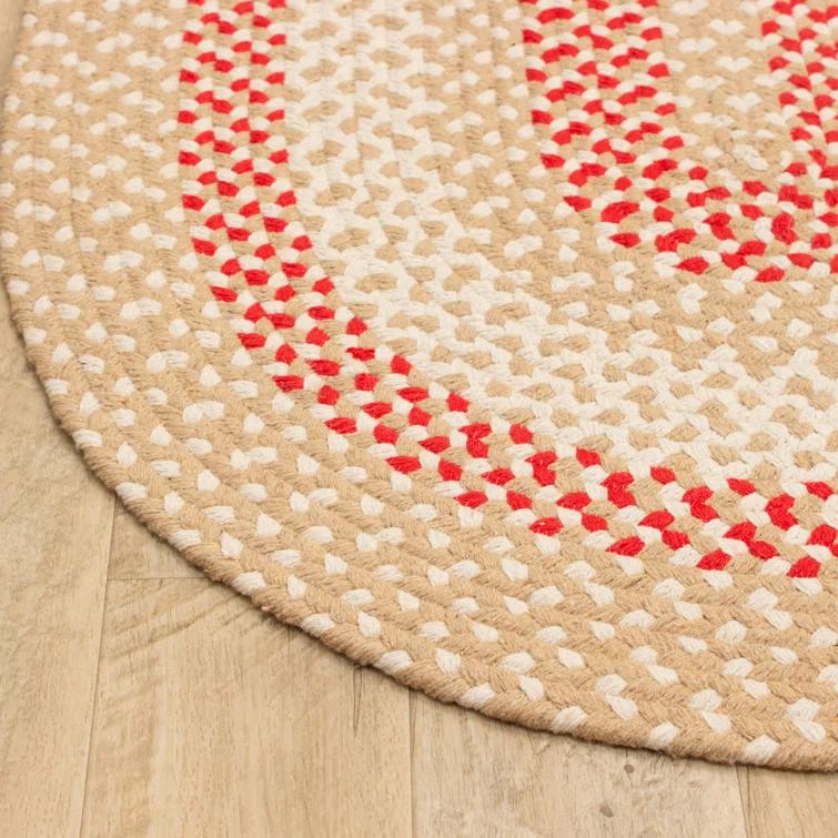 Farmhouse Braided Cotton Beige / Red Area Rug