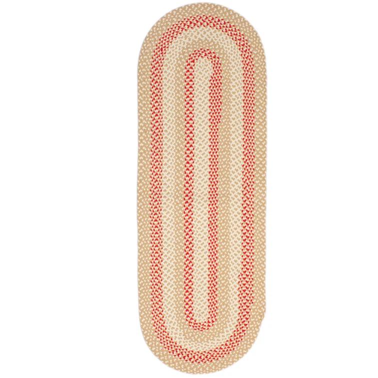 Farmhouse Braided Cotton Beige / Red Area Rug
