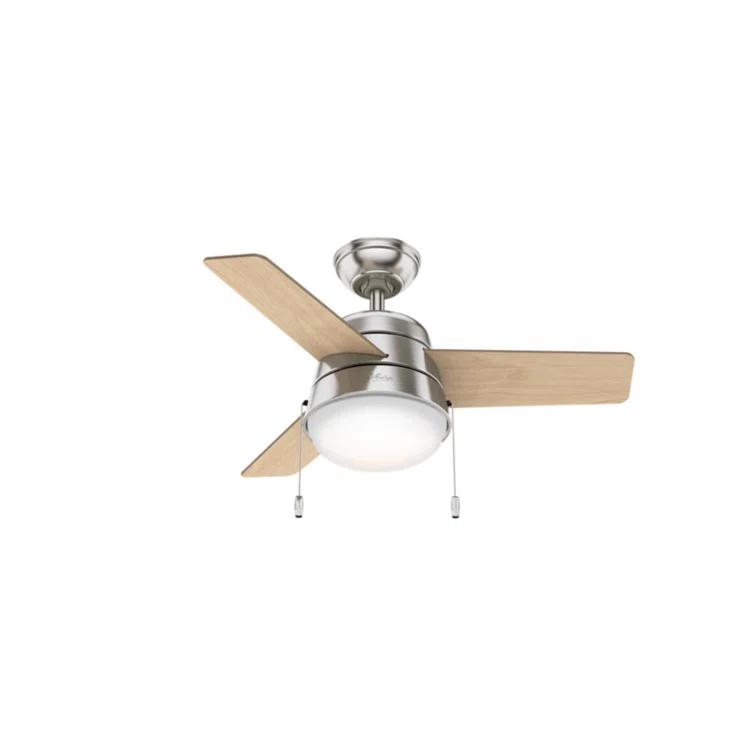 Aker 36" 3 - Blade Standard Ceiling Fan with Lights and Pull Chains