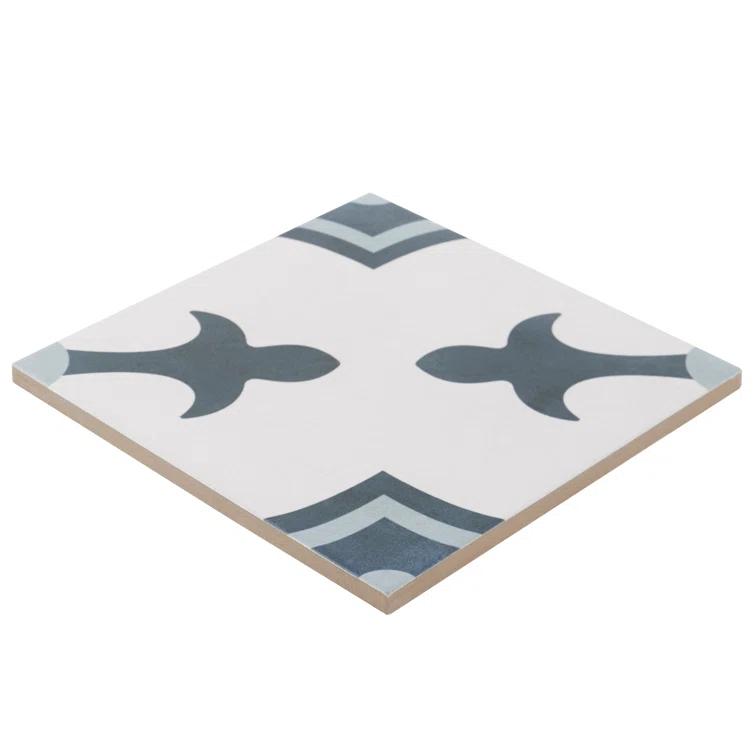 Plumeria Blue and White Square 9 in. x 9 in. Matte Porcelain Floor and Wall Tile (10.65 sq. ft./ Case)