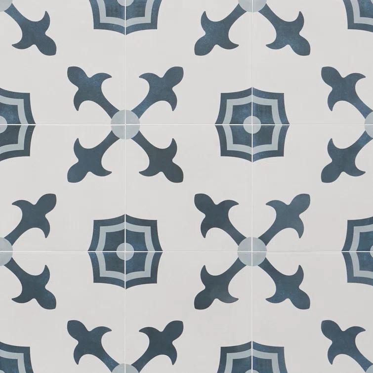 Plumeria Blue and White Square 9 in. x 9 in. Matte Porcelain Floor and Wall Tile (10.65 sq. ft./ Case)