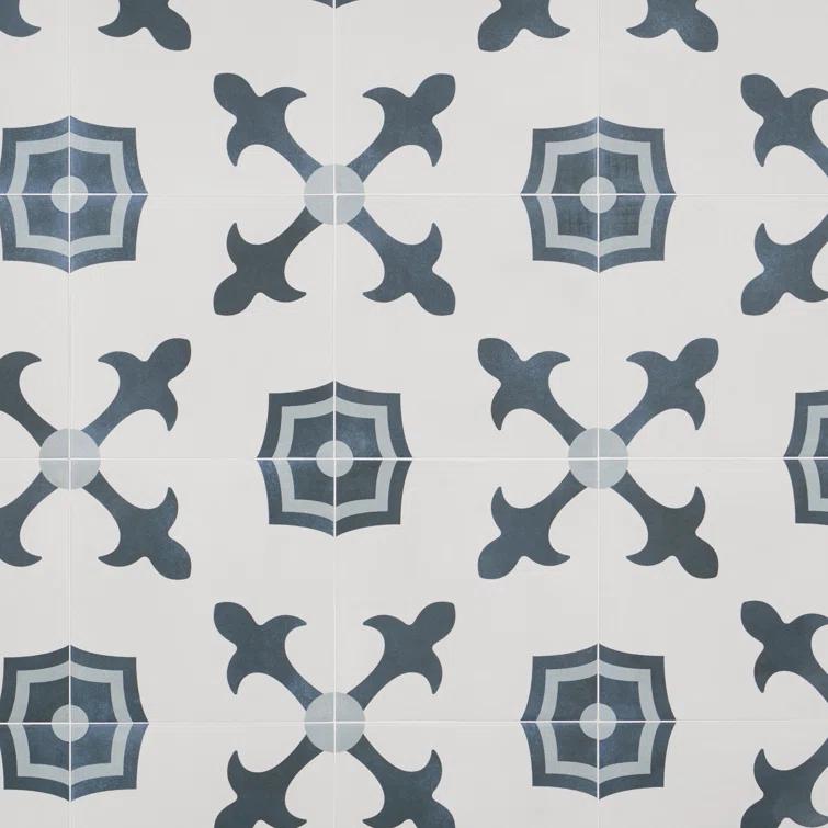 Plumeria Blue and White Square 9 in. x 9 in. Matte Porcelain Floor and Wall Tile (10.65 sq. ft./ Case)