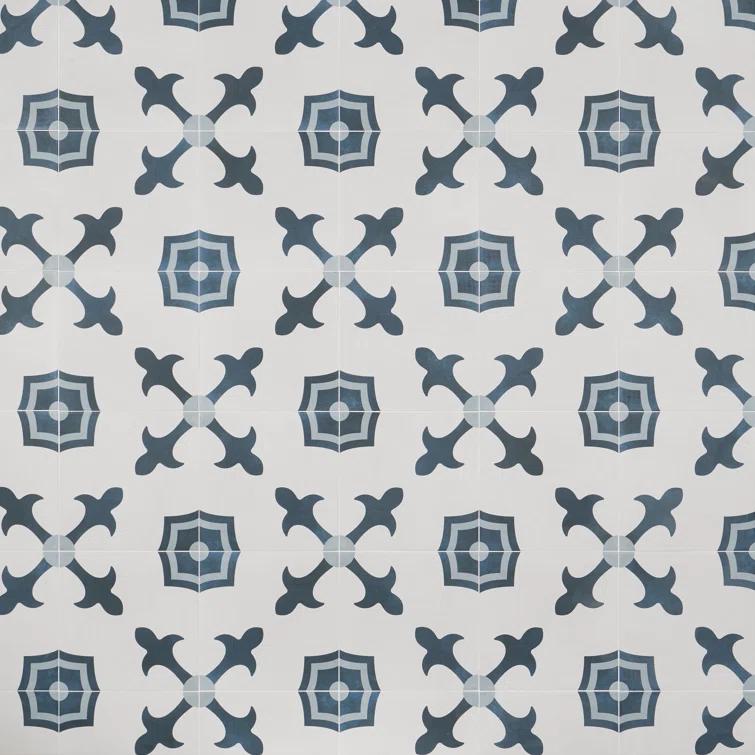 Plumeria Blue and White Square 9 in. x 9 in. Matte Porcelain Floor and Wall Tile (10.65 sq. ft./ Case)