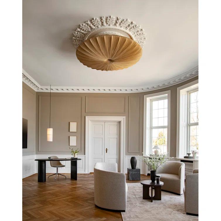 Bronzed Brass Drum Pendant Light with Raw Fabric Shade