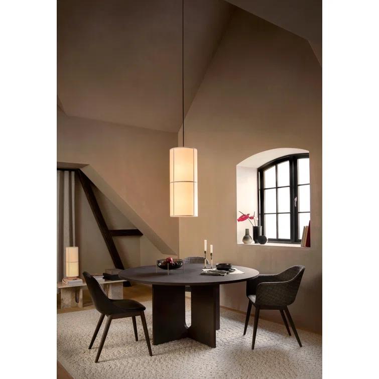 Bronzed Brass Drum Pendant Light with Raw Fabric Shade