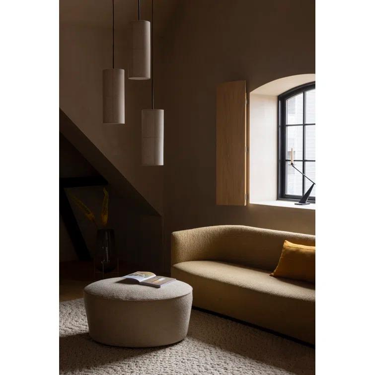 Bronzed Brass Drum Pendant Light with Raw Fabric Shade