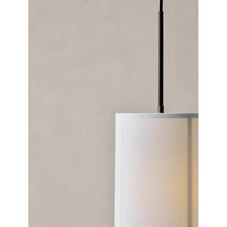 Bronzed Brass Drum Pendant Light with Raw Fabric Shade