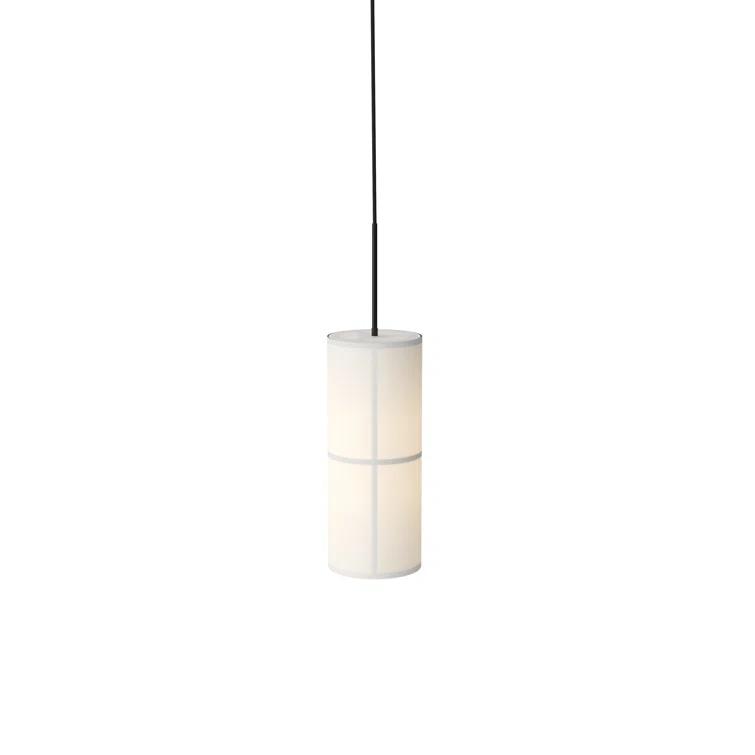 Bronzed Brass Drum Pendant Light with Raw Fabric Shade