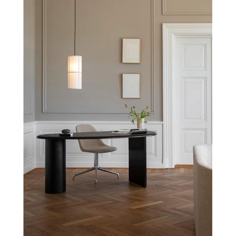 Bronzed Brass Drum Pendant Light with Raw Fabric Shade