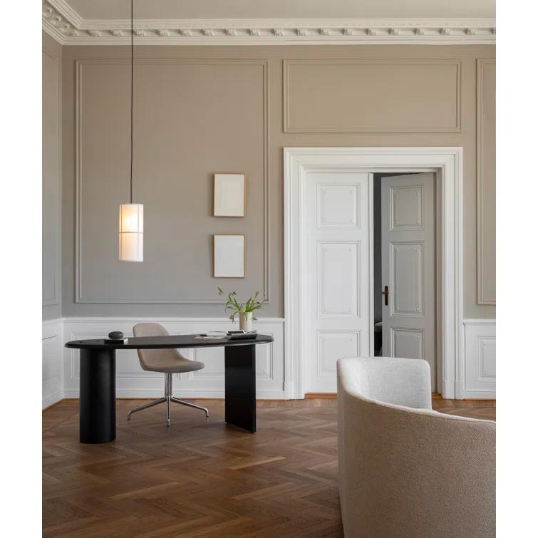 Bronzed Brass Drum Pendant Light with Raw Fabric Shade