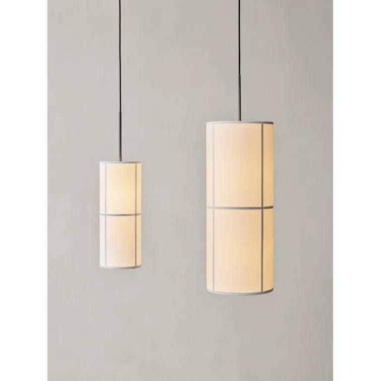Bronzed Brass Drum Pendant Light with Raw Fabric Shade