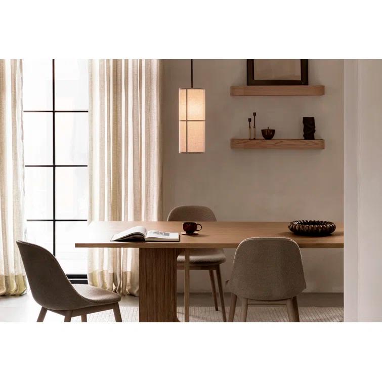 Bronzed Brass Drum Pendant Light with Raw Fabric Shade