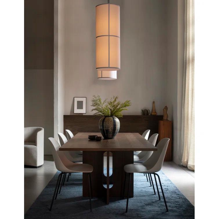 Bronzed Brass Drum Pendant Light with Raw Fabric Shade