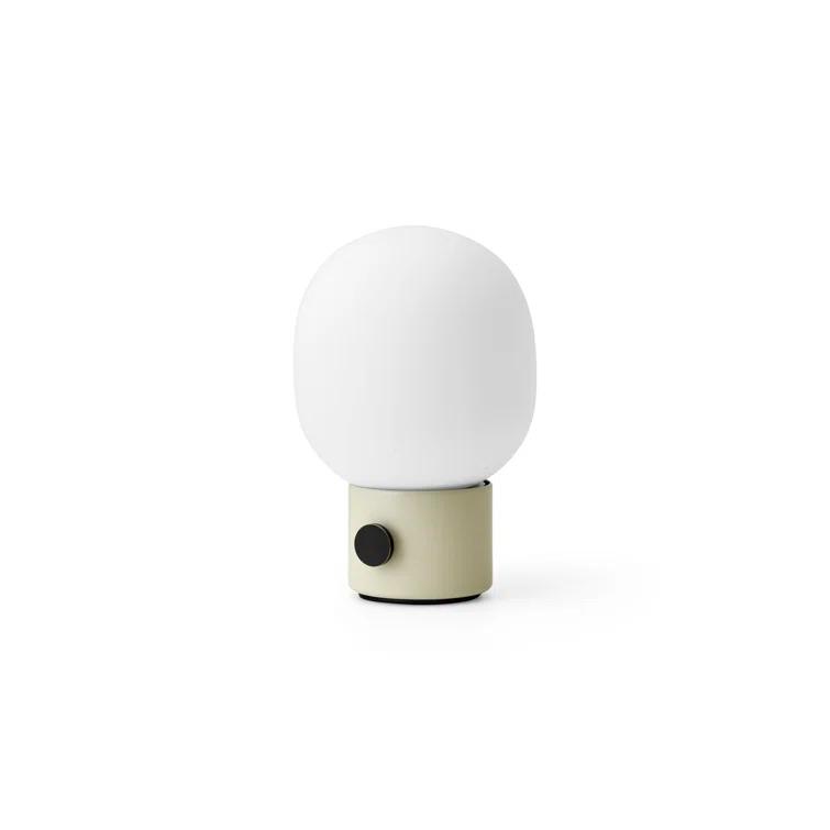 Alabaster White Cordless Steel Table Lamp with Mouth Blown Glass Shade
