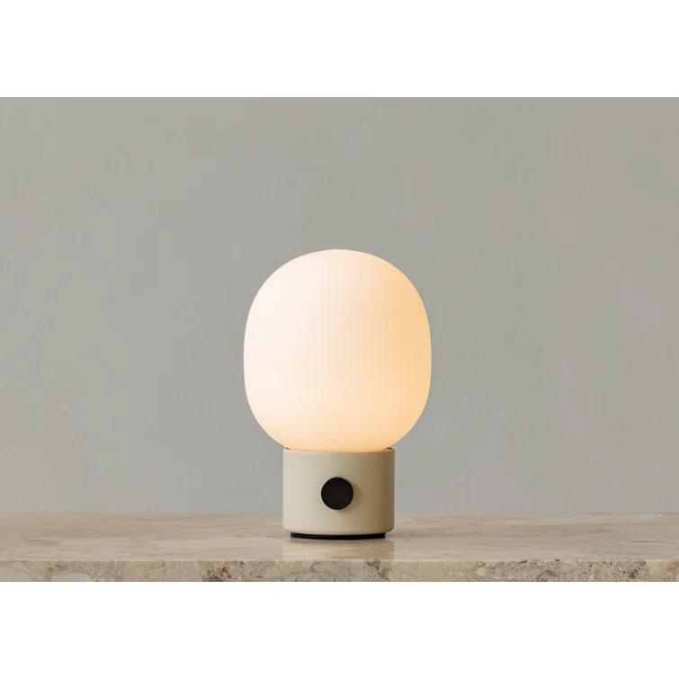 Alabaster White Cordless Steel Table Lamp with Mouth Blown Glass Shade