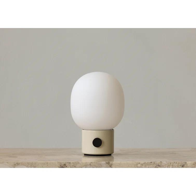 Alabaster White Cordless Steel Table Lamp with Mouth Blown Glass Shade