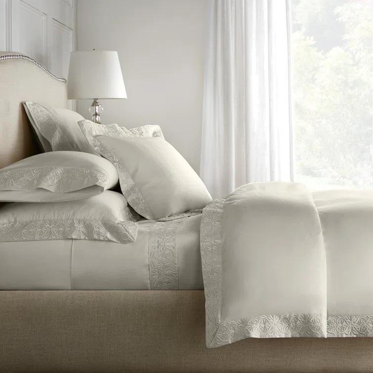Ariane White Cotton Queen Duvet Cover Set with Embroidery