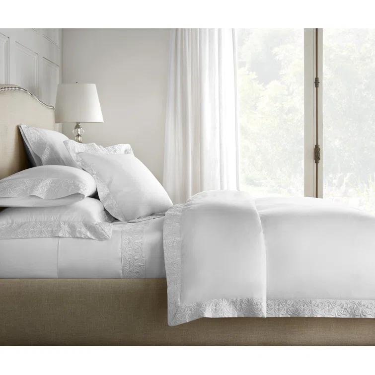 Ariane White Cotton Queen Duvet Cover Set with Embroidery