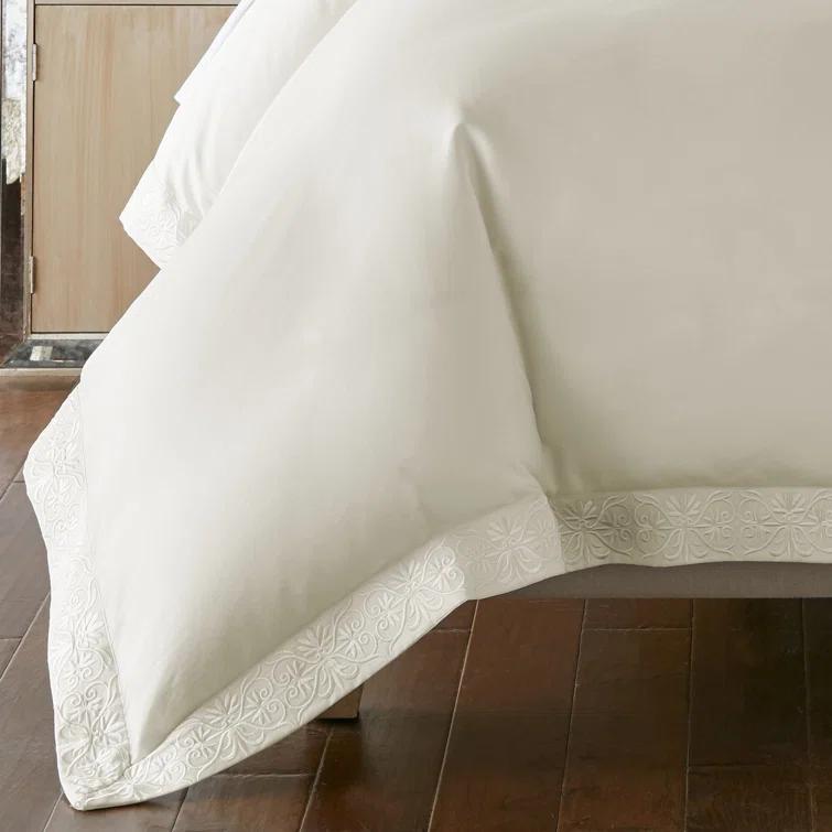 Ivory King Cotton Sateen Duvet Cover Set with Embroidery