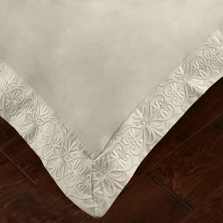 Ariane White Cotton Queen Duvet Cover Set with Embroidery