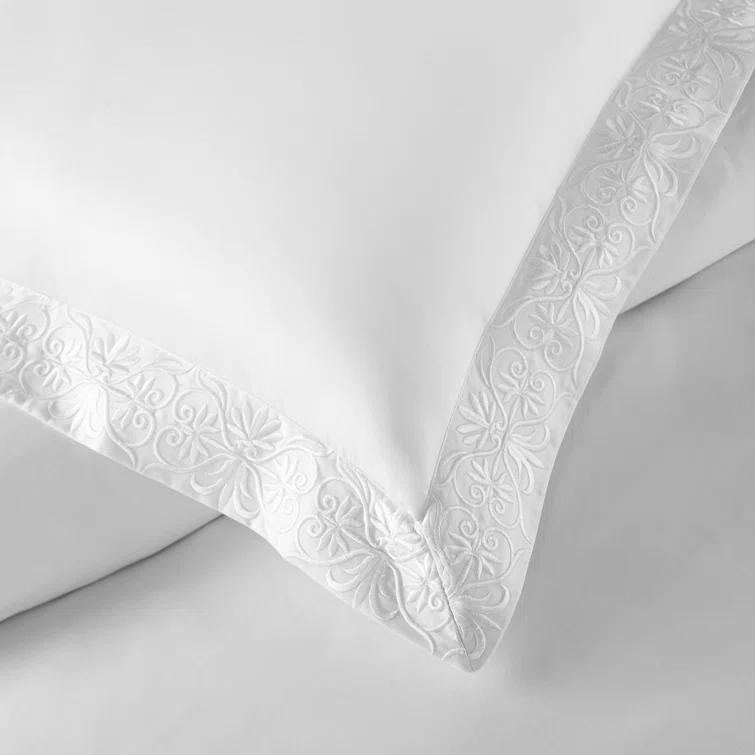 Ariane White Cotton Queen Duvet Cover Set with Embroidery