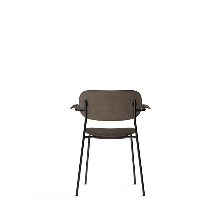 Cozy Minimalist Black Leather and Chrome Dining Chair with Armrests