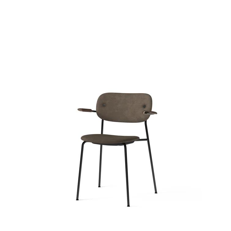 Cozy Minimalist Black Leather and Chrome Dining Chair with Armrests