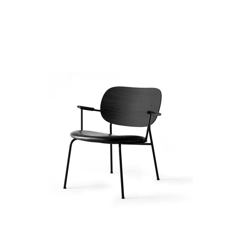 Black Leather and Metal Geometric Lounge Chair