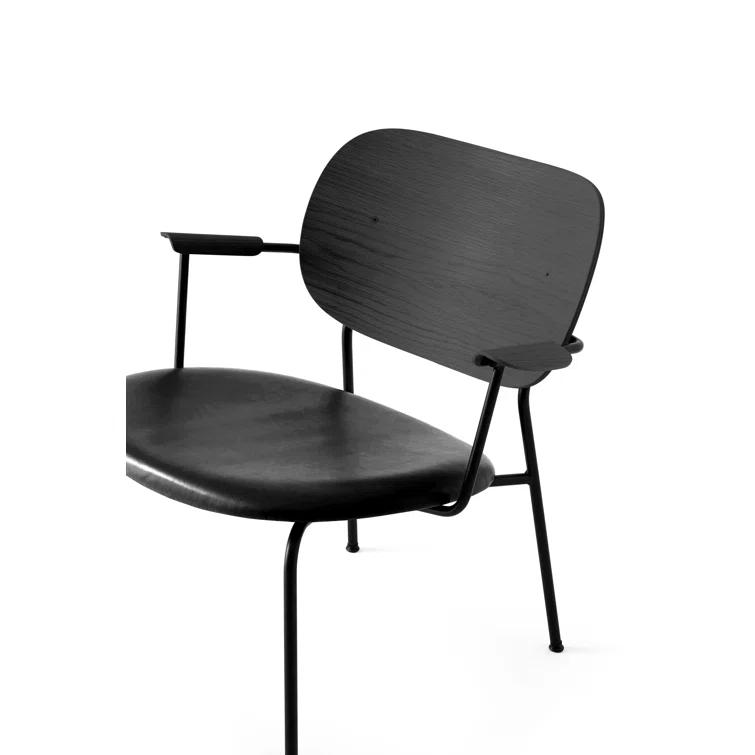 Black Leather and Metal Geometric Lounge Chair