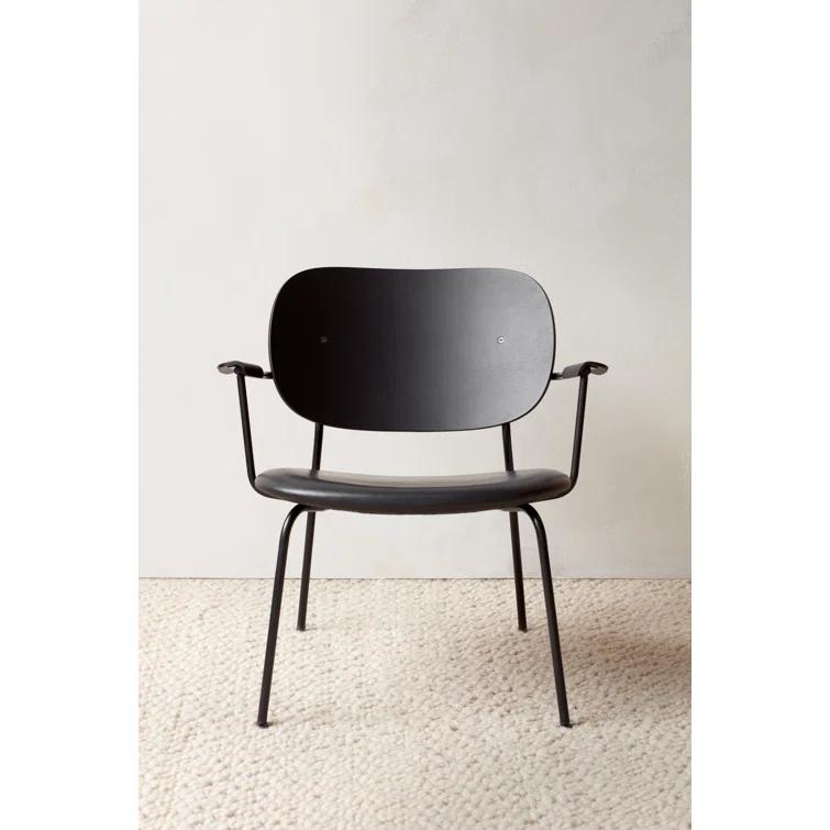 Black Leather and Metal Geometric Lounge Chair