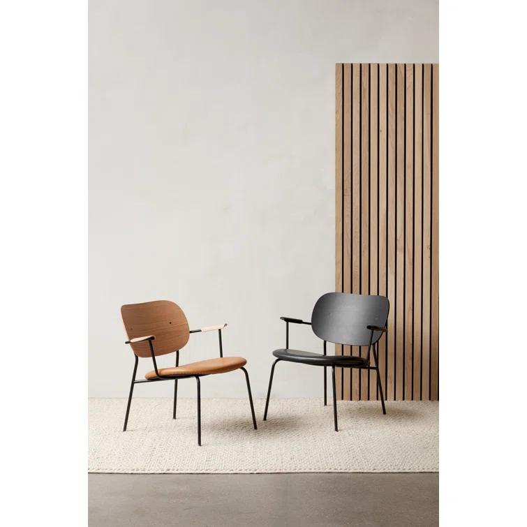 Black Leather and Metal Geometric Lounge Chair
