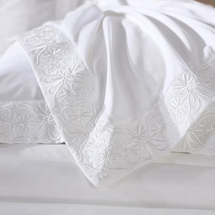 Ariane White Cotton Queen Duvet Cover Set with Embroidery