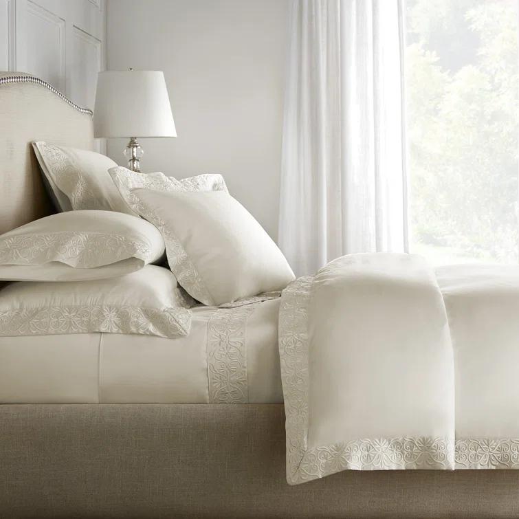 Ivory King Cotton Sateen Duvet Cover Set with Embroidery