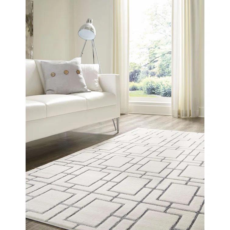 Glam Geometric White Silver Area Rug