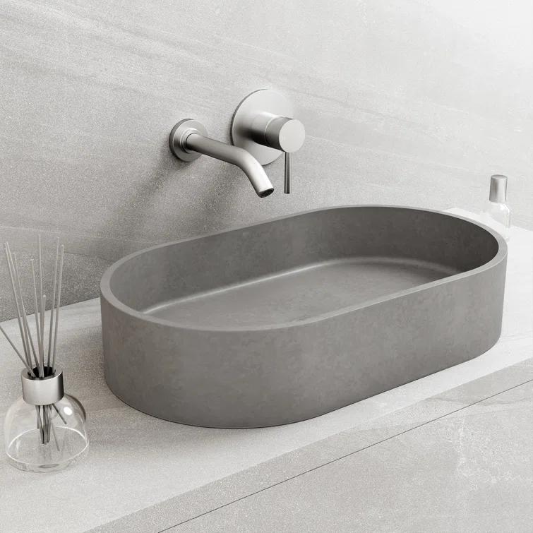 Sagrada Gothic 24" L x 14" W x 5" H Gray Handmade Oval Vessel Bathroom Sink
