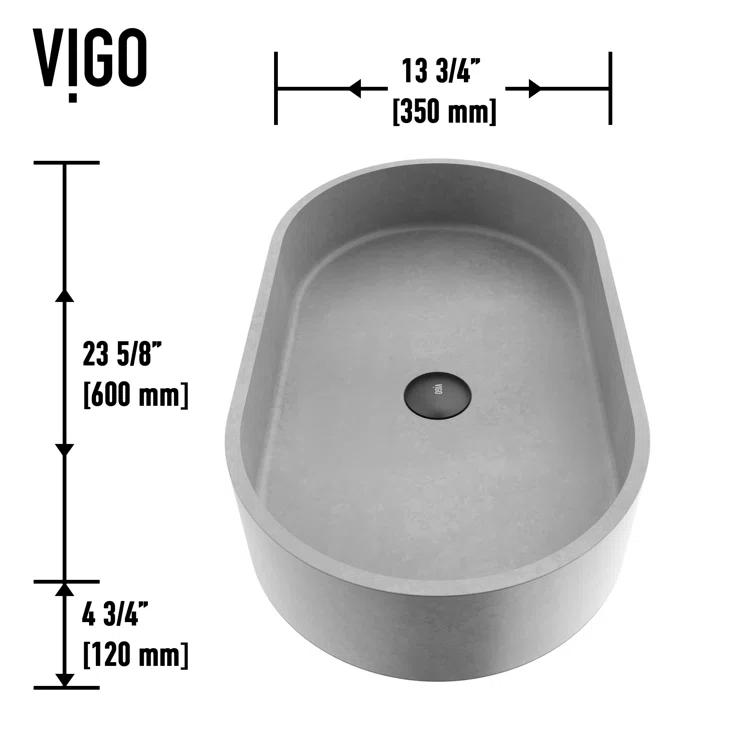 Sagrada Gothic 24" L x 14" W x 5" H Gray Handmade Oval Vessel Bathroom Sink