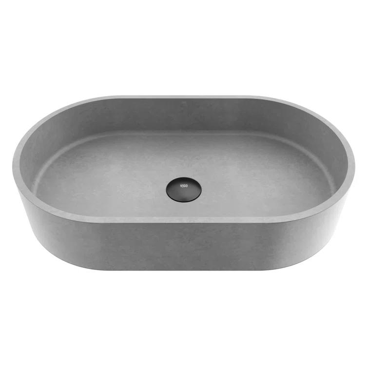 Sagrada Gothic 24" L x 14" W x 5" H Gray Handmade Oval Vessel Bathroom Sink