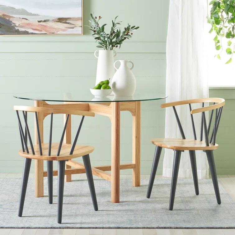 SAFAVIEH Blanchard Mid-Century Curved Spindle Side Chair, Natural/Grey