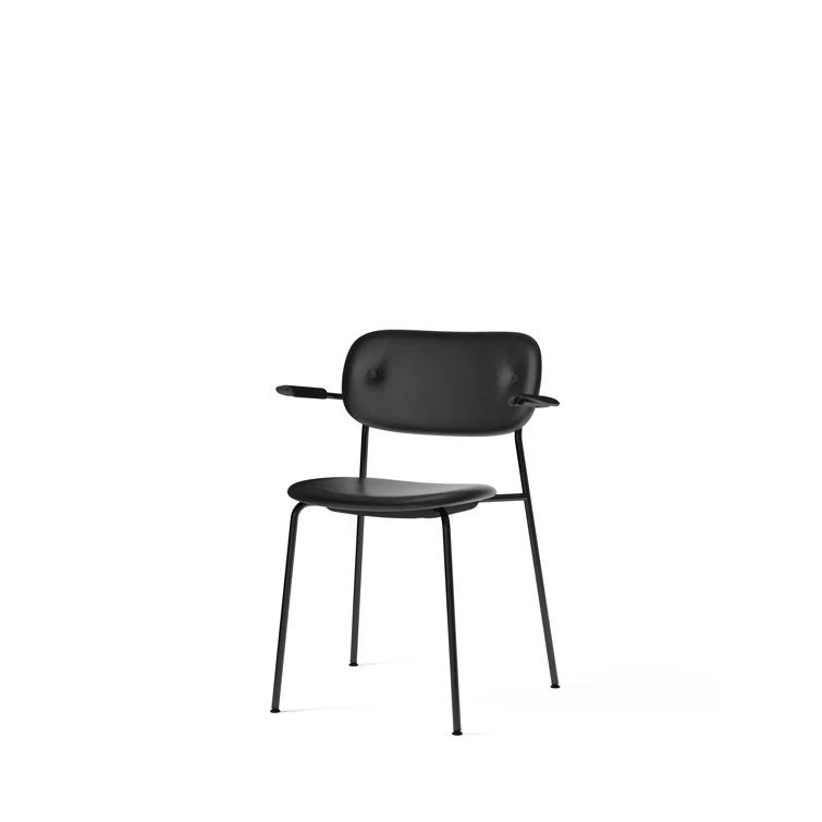 Cozy Minimalist Black Leather and Chrome Dining Chair with Armrests