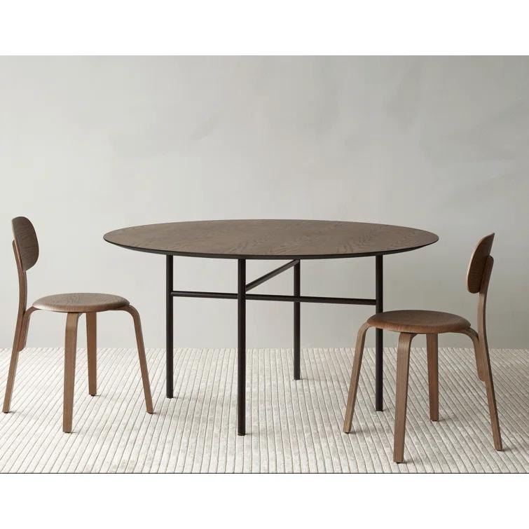Round Dark Stained Oak Scandinavian Dining Table for Eight