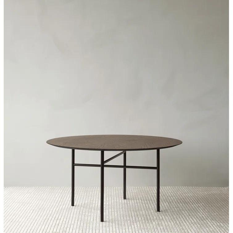 Round Dark Stained Oak Scandinavian Dining Table for Eight