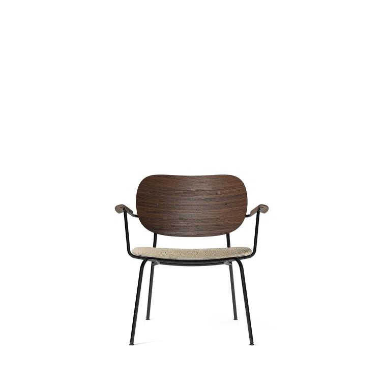 Elegant Beige Bouclé & Dark Oak Metal Frame Armchair