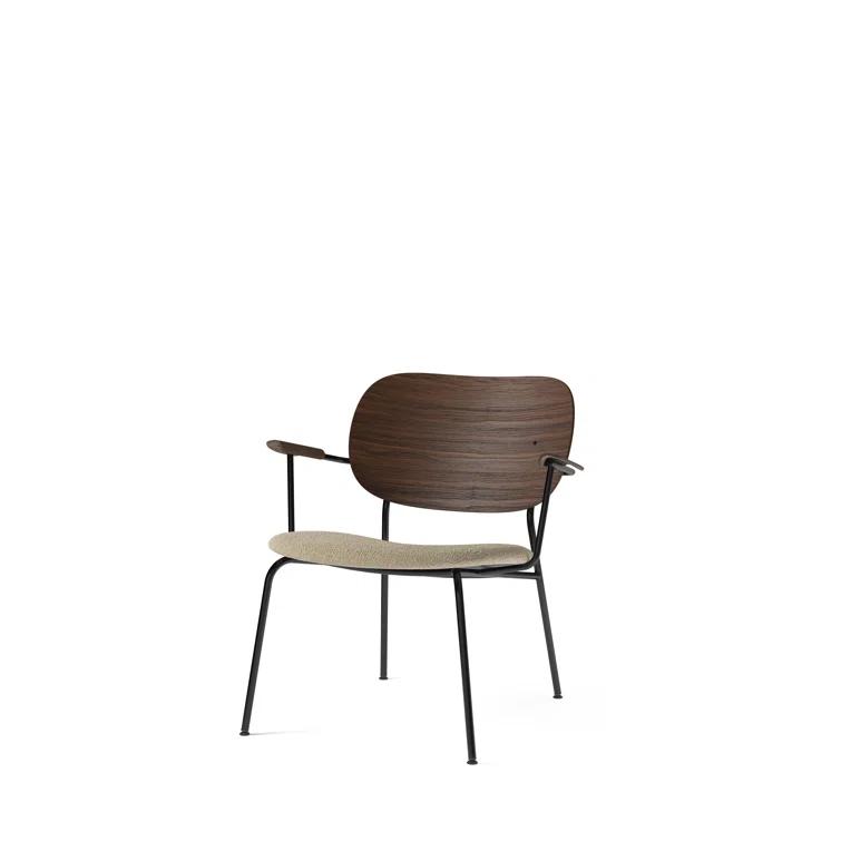 Elegant Beige Bouclé & Dark Oak Metal Frame Armchair