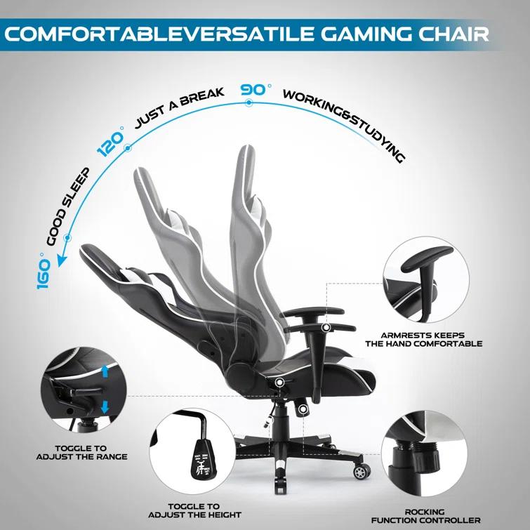 Polar Aurora Adjustable Ergonomic Faux Leather Swiveling PC & Racing Game Chair