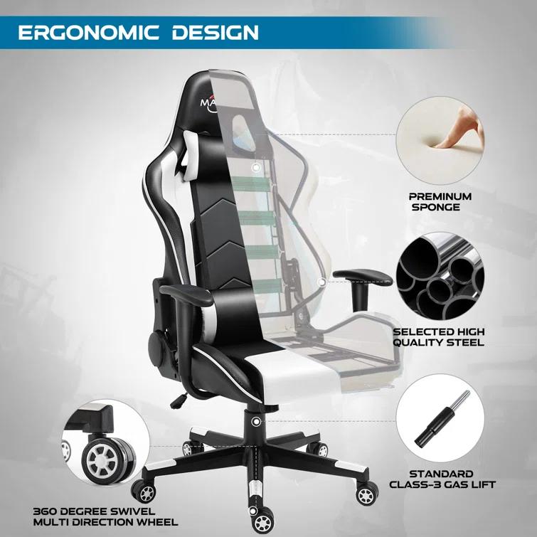 Polar Aurora Adjustable Ergonomic Faux Leather Swiveling PC & Racing Game Chair