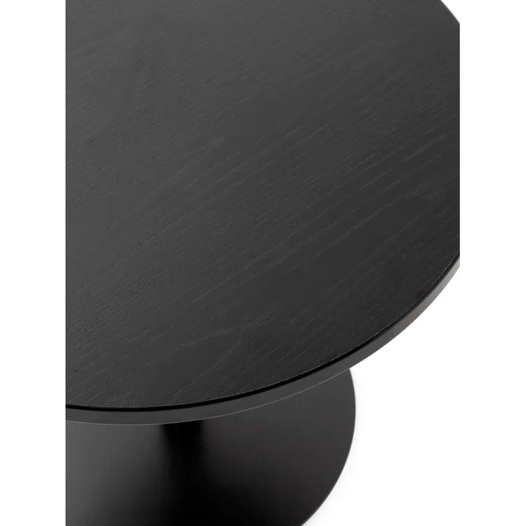 Round Black Stained Oak and Marble Extendable Dining Table
