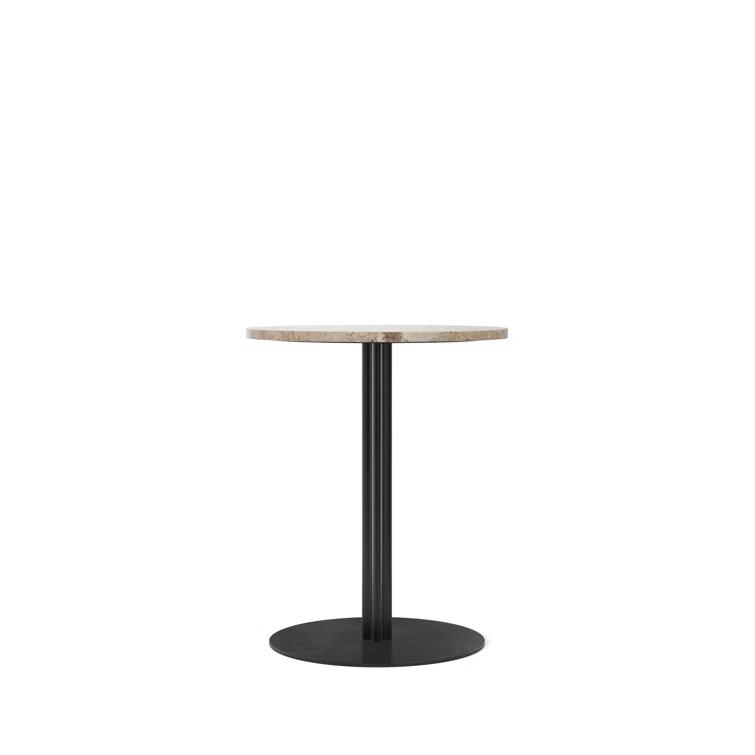Round Black Stained Oak and Marble Extendable Dining Table
