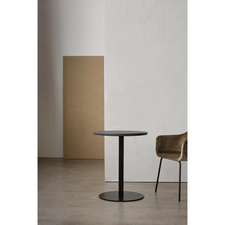 Round Black Stained Oak and Marble Extendable Dining Table