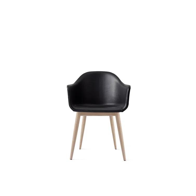 Dakar Black Genuine Leather Arm Chair with Oak Legs
